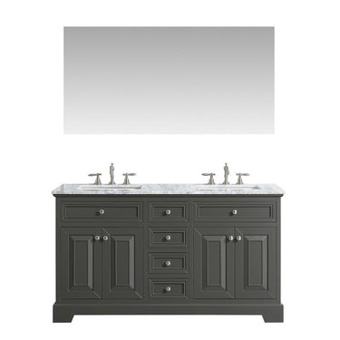 Eviva Monroe 60″ Gray Transitional Double Sink Bathroom Vanity w/ White Carrara Top Vanity Eviva